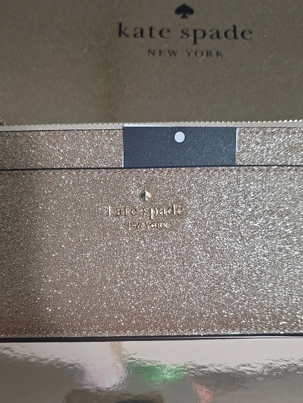 Kate Spade New York rose gold glitter cardholder clutch